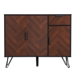 Modern Storage Cabinet with Drawer and Adjustable Shelves, Sideboard with Black Metal Feet, 35.5" L x 11.5" W x 28.5" H, Black+Wood