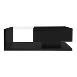 High-Gloss Black Coffee Table with Glass and LED Effect, Spacious Surface and Practical Storage, Easy to Install, 41.5" L x 21.5" W x 12.5" H, Black