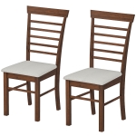 HOMCOM Wooden Dining Chairs Set of 2, Farmhouse Upholstered Kitchen Chairs with Rubber Wood Frame, Dark Brown and Beige