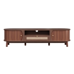 Rattan TV Stand with Solid Wood Doors and Drawers, Natural Country Style Storage Solution, Easy Installation, 65" L x 14.5" W x 18" H, Natural Walnut