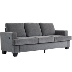 HOMCOM 3 Seater Sofa with USB Ports & Cup Holders, Chenille-Feel Upholstered Couch for Living Room, Grey