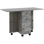 HOMCOM Drop Leaf Dining Table, Mobile Folding Table on Wheels with Drawers and Cabinet for Dining Room, Kitchen, Grey