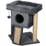 PawHut Cat Tree, Small Cat Tower with Perch, Scratching Post, Cat Condo, Toy Ball for Kitty, Indoor Use, Dark Grey