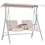 Outsunny 2-Seater Outdoor Porch Swing with Canopy and Table, Patio Swing Chair for Garden, Poolside, Backyard, Beige