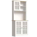 HOMCOM Kitchen Pantry Cabinet, 72" Freestanding Storage Cabinet with Hutch, Large Countertop, Glass Doors and Adjustable Shelves, Microwave Cabinet, Coffee Bar Cabinet for Dining Room, White