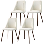 HOMCOM Upholstered Dining Chairs Set of 4, Velvet Accent Chair with Back and Wood-grain Steel Leg for Kitchen, Cream White
