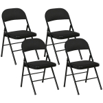 HOMCOM Set of 4 Metal Foldable Chairs, Faux Linen Padded Folding Chairs with Cushion Seat and Open Back for Indoor, Black