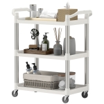 HOMCOM 3-Tier Utility Cart Rolling Storage Trolley with 3 Shelves, Silver and White