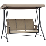Outsunny 3 Person Porch Swing Outdoor Swing Chair with High Back Design, Side Pouches and Adjustable Canopy, Brown