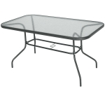Outsunny Metal Garden Dining Table with Umbrella Hole, Outdoor Patio Table with Tempered Glass Top, 55" x 31.5"