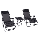 Outsunny Zero Gravity Chair Set of 2 Patio Chair with Side Table Cupholders and Pillows for Pool, Backyard, Lawn, Black