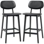 HOMCOM Bar Stools Set of 2, PU Leather Counter Height Barstools, Bar Chairs with Footrest and Solid Wood Legs, Black