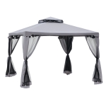 Outsunny 10' x 10' Patio Gazebo Outdoor Pavilion 2 Tire Roof Canopy Shelter Garden Event Party Tent Yard Sun Shade Steel Frame w/ Mosquito Netting Grey