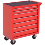 HOMCOM 7 Drawer Roller Tool Chest, Mobile Lockable Toolbox, Storage Organizer with Handle for Workshop Mechanics Garage, Red