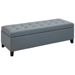 HOMCOM Rectangular Entry Bench, Tufted Upholstered Linen Fabric Wood Feet Storage Ottoman Bench, Grey