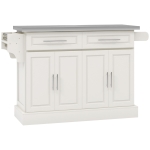HOMCOM Rolling Kitchen Island with Storage and Stainless Steel Top, Kitchen Trolley with Drawers, Cabinets, Towel Rack, Cream