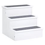 PawHut 3 Step Wooden Carpeted Non Slip Pet Stairs Ramp for Cats and Small Dogs - White