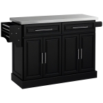 HOMCOM Rolling Kitchen Island Cart with Wheels, Portable Island Table for Kitchen with Stainless Steel Top, Adjustable Shelves, 2 Drawers, Spice, Knife and Towel Rack, Black