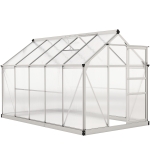 Outsunny 6' x 10' x 6.6' Polycarbonate Greenhouse, Walk-In Green House Kit Garden, Plants Grow, Galvanized Sheet Aluminum Frame with Rain Gutter, Vents and Sliding Door, Sliver