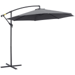 Outsunny Φ10' Deluxe Patio Umbrella Outdoor Market Parasol Banana Hanging Offset Sunshade Crank Cross Base Grey
