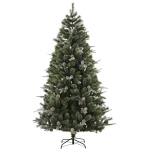 HOMCOM HOMCM 7FT Artificial Christmas Snow Pine Tree Holiday Home Xmas Decoration with Automatic Open, Pinecone, Green
