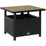 Outsunny 22" Square Steel PE Rattan Wicker Table With Umbrella Hole, Outdoor Patio Accent Dining Side Table Used as Umbrella Stand, Black