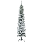 HOMCOM 6 Ft Snow-Flocked Artificial Christmas Tree, Slim Pencil Xmas Tree with Realistic Branches, Metal Base, Green