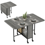 HOMCOM Folding Dining Table, Extendable Kitchen Table for Small Spaces with Storage Shelf and 6 Wheels, Distressed Grey