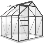Outsunny 6' x 6' x 6.5' Polycarbonate Greenhouse, Walk-in Green House with Adjustable Roof Vent Galvanized Base Sliding Door Rain Gutter for Outdoor Garden Backyard, Grey