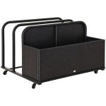 Outsunny Wicker Patio Pool Float Storage Basket, PE Rattan Outdoor Pool Caddy with Rolling Wheels for Floaties, Noodles, Life Vests, Beach Balls, Toys, Brown