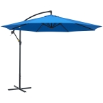 Outsunny 10ft Offset Patio Umbrella with Base, Garden Hanging Parasol with Crank, Banana Cantilever Umbrella Sun Shade, Blue