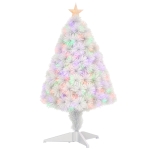 HOMCOM 2.5FT Prelit Artificial Tabletop Christmas Tree with Fibre Optics Holiday Home Xmas Decoration for Table and Desk White