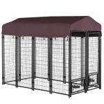PawHut Outdoor Dog Kennel, Lockable Pet Playpen Crate, Welded Wire Steel Fence, Rotating Bowl Holders, Red