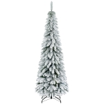 HOMCOM 6' Artificial Slim Flocked Christmas Trees, with Snow Frosted Branches, Downswept Shape, Steel Base
