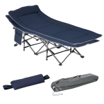 Outsunny Folding Camping Cot with Mattress & Pillow, Double Layer Oxford Heavy Duty Sleeping Cot with Carry Bag Blue