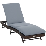 Outsunny Wicker Patio Lounger, Outdoor S Shape Recliners Lounge Chair w/ 5-Level Adjustable Backrest, Soft Padded Cushion for Outdoor Use, Grey