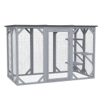 PawHut 44.1" H Cat Cage, Indoor Outdoor Wooden Enclosure Pet House, Small Animal Cage Hutch, Suitable for Rabbit, Dogs, Kitten, Crate Kennel with Waterproof Roof, Multi-Level Platforms, Lock, Grey
