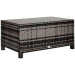 Outsunny Outdoor PE Rattan Wicker Table, Patio Garden Side Table w/Glass Top for Patio, Balcony, Mixed Grey