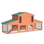 PawHut 89"L Outdoor Rabbit Hutch, Guinea Pig Cage Indoor Outdoor Wooden Bunny Hutch with Double Runs, Weatherproof Roof, Removable Tray, Ramps, Orange