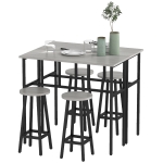 HOMCOM Bar Table Set of 6, Bar Table and Stools for 4, 2 Breakfast Tables and 4 Stools for Living Room, Dining Room, Grey