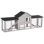 PawHut Outdoor Rabbit House 83" 2 Story Deluxe XL Wooden Rabbit Hutch Big Bunny Cage w/ Ladder and Run, Gray