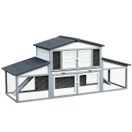 PawHut 89"L Outdoor Rabbit Hutch, Guinea Pig Cage Indoor Outdoor Wooden Bunny Hutch with Double Runs, Weatherproof Roof, Removable Tray, Ramps, Gray