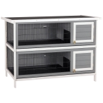 PawHut 54" 2-Story Large Rabbit Hutch Bunny Cage Wooden Pet House Small Animal Habitat with Lockable Doors, No Leak Tray and waterproof Roof for Rabbits, Chickens, Ducks, Outdoor/Indoor Dark Gray