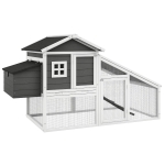 PawHut 69" Chicken Coop Wooden Backyard Poultry Hen Cage, Rabbit Hutch Pen, with Run w/ Nesting Box, Removable Tray for Easy Cleaning, Asphalt Roof, and Safe Lockable Door