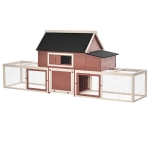 PawHut Wooden Chicken Coop, Outdoor Chicken Cage Poultry Hen House with Nesting Box, Double Runs, Asphalt Roof, Ramp