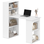 HOMCOM Computer Desk with 6-Tier Storage Shelves, Writing Desk Workstation with Bookshelf for Home Office, White