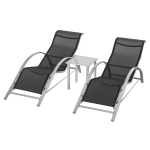 Outsunny 3 Pieces Patio Pool Lounge Chairs Set, Outdoor Chaise lounge with 2 S-Shaped Sunbathing Chairs and a Glass Top Table, for Yard Garden, Black