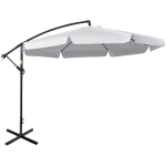 Outsunny 11FT Offset Hanging Patio Umbrella Cantilever Umbrella with Easy Tilt Adjustment, Cross Base and 8 Ribs for Backyard, Poolside, Lawn and Garden, White