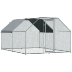PawHut Large Chicken Coop Metal Chicken Run with Waterproof and Anti-UV Cover, Flat Shaped Walk-in Fence Cage Hen House for Outdoor and Yard Farm Use, 1.3" Tube Diameter, 9' x 12' x 6.5'