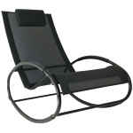 Outsunny Pool Lounger, Outdoor Rocking Lounge Chair for Sunbathing, Pool, Beach, Porch with Pillow & Cool Mesh, Sun Tanning Rocker, Black